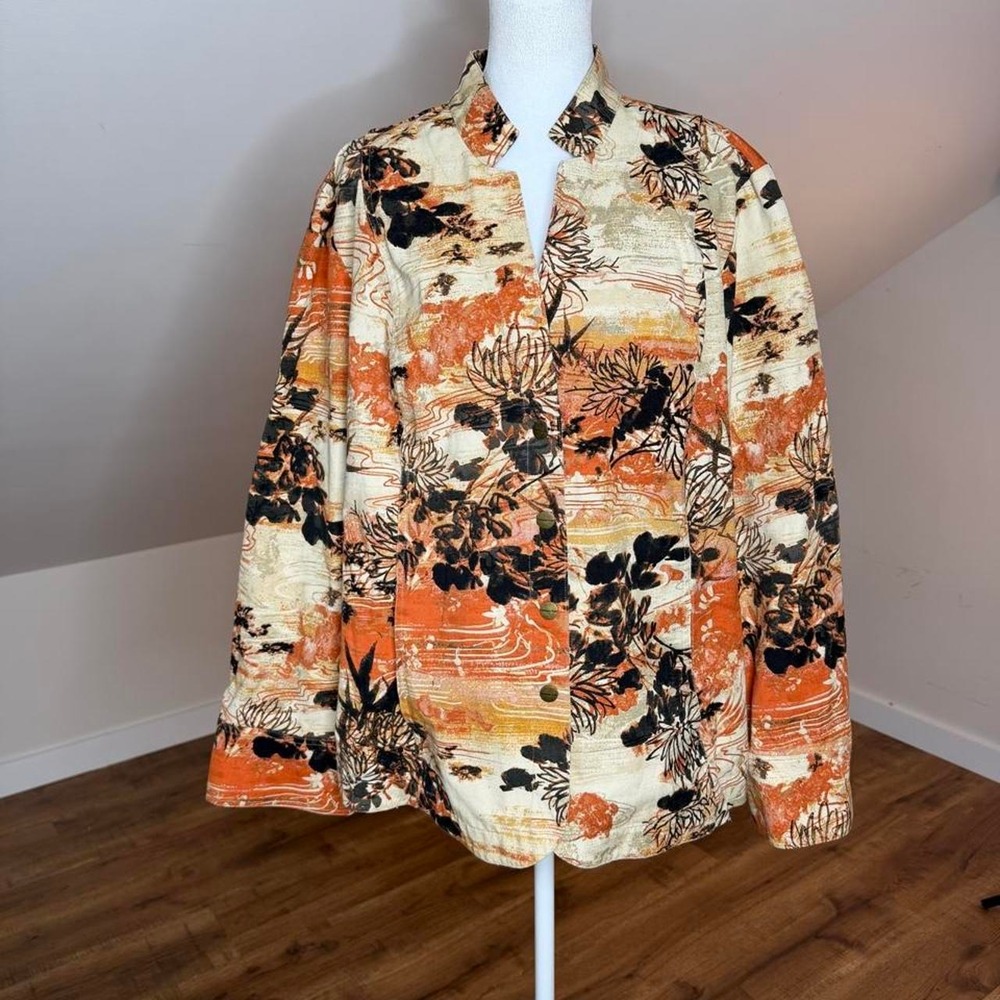 Coldwater Creek Floral Art Print Jacket XXL 2X 100% Cotton Fall Boho